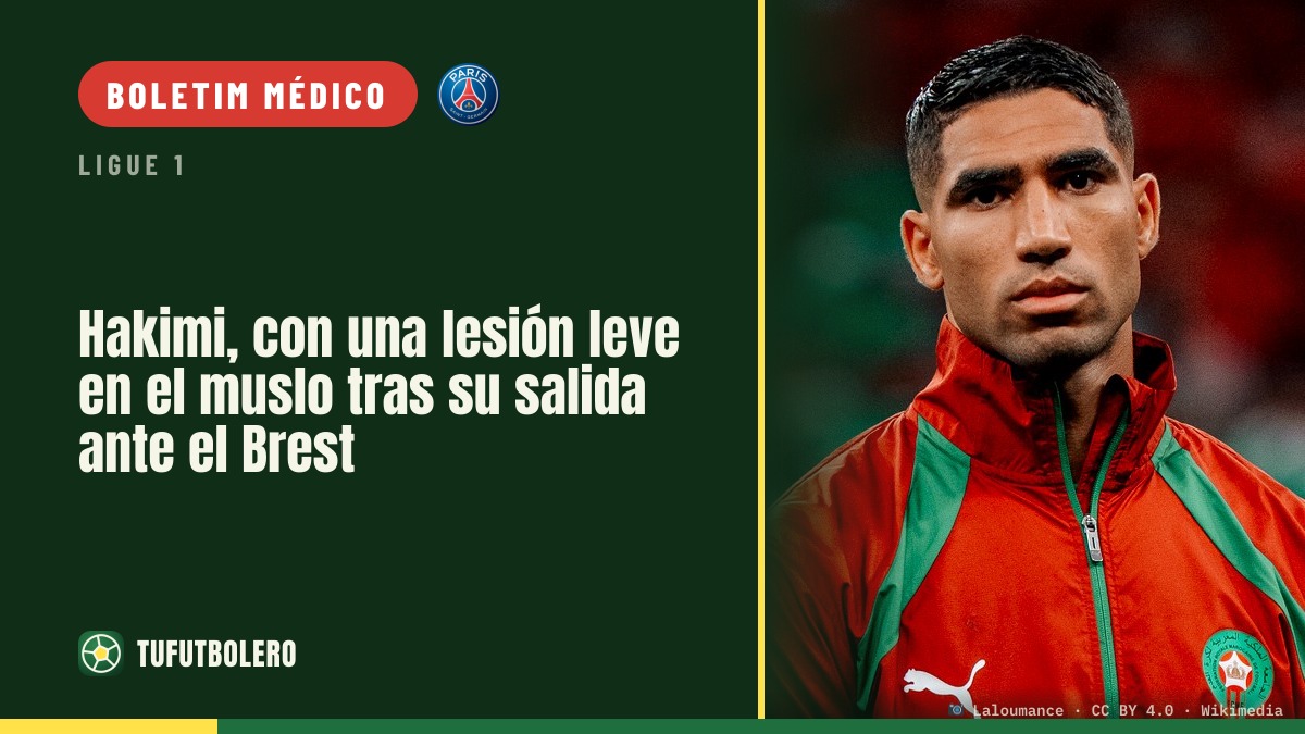 Hakimi com lesão leve na coxa após sair no jogo contra o Brest