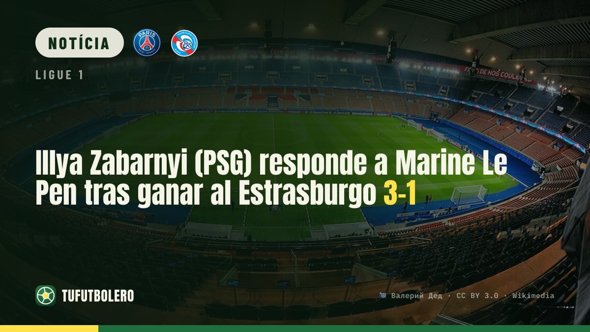Illya Zabarnyi (PSG) reage a Marine Le Pen após vitória do PSG em Estrasburgo 3-1