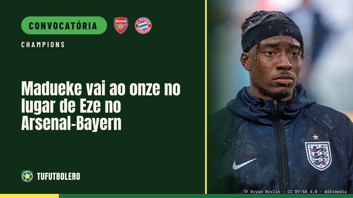 Madueke vai ao onze no lugar de Eze no Arsenal-Bayern