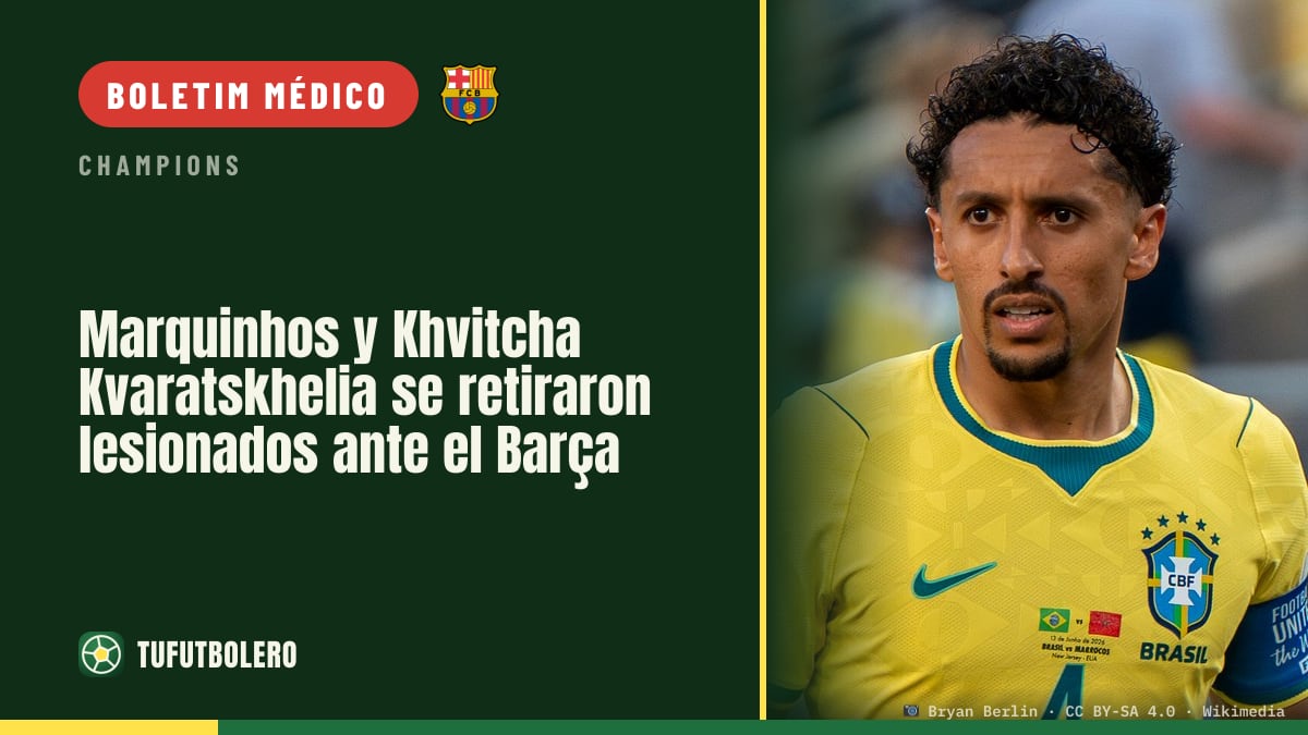 Marquinhos e Khvitcha Kvaratskhelia saem lesionados contra o Barça