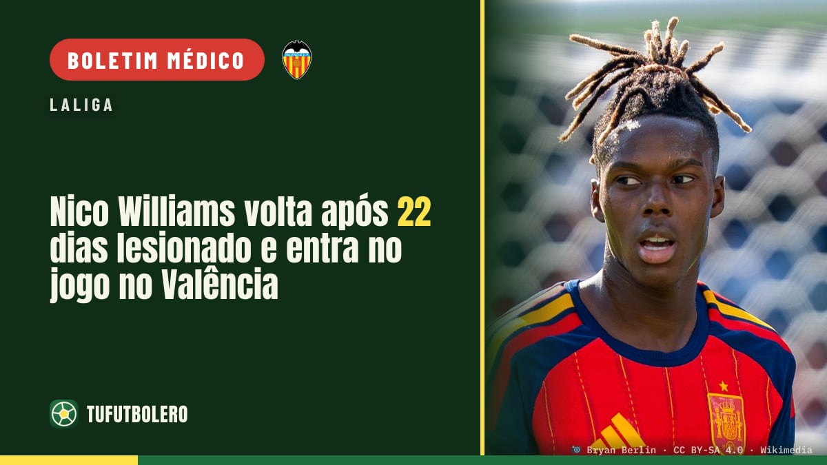 Nico Williams volta após 22 dias lesionado e entra no jogo no Valência