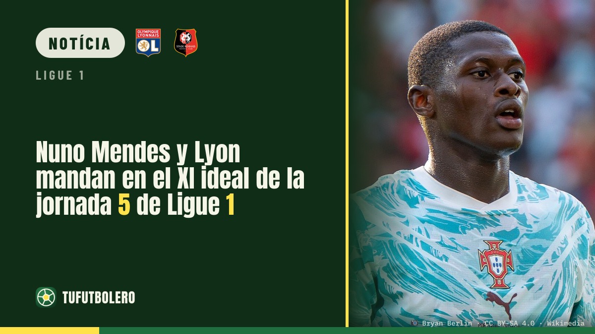 Nuno Mendes brilha e o Lyon domina o onze ideal da Ligue 1 (jornada 5)