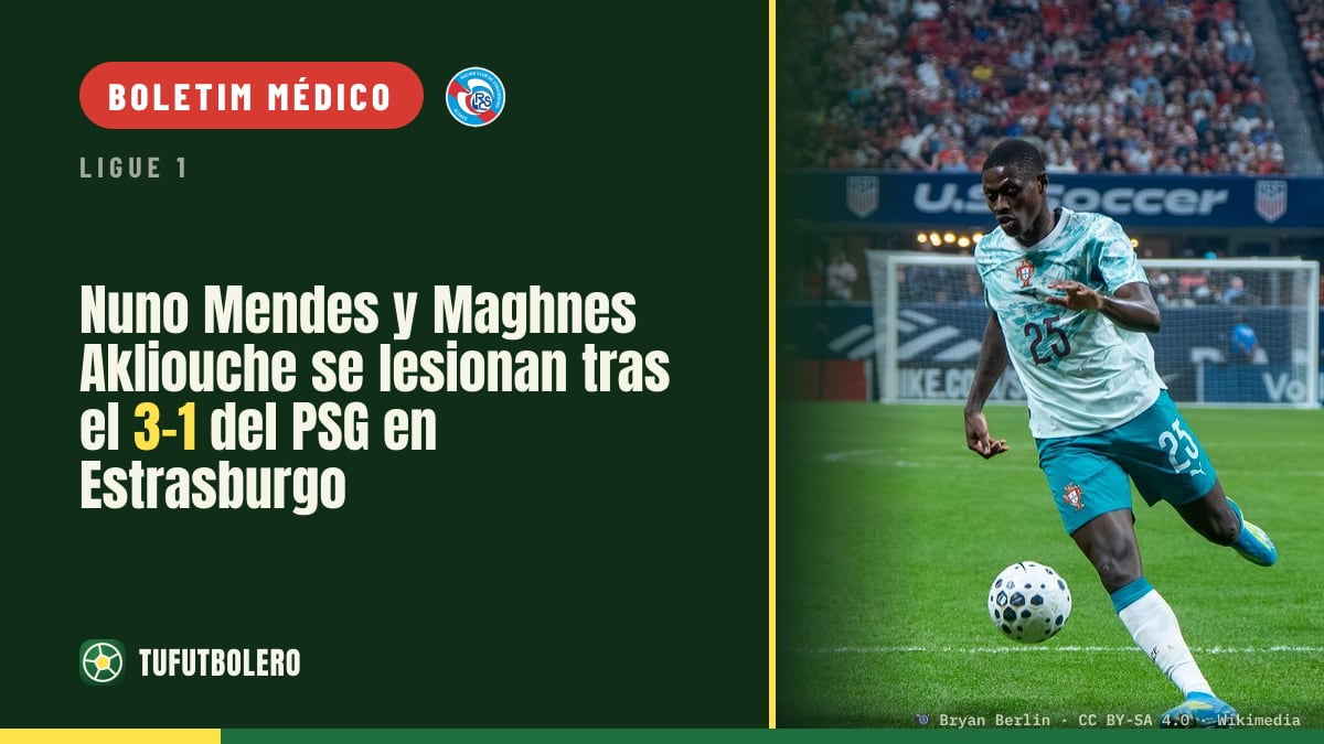 Nuno Mendes e Maghnes Akliouche lesionados após o 3-1 do PSG no Estrasburgo