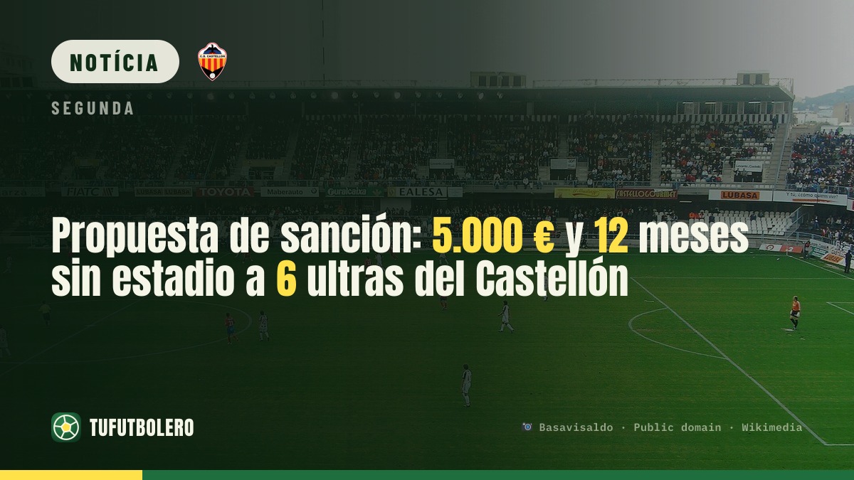 Proposta de sanção: 5.000 € e 12 meses sem estádio para 6 ultras do Castellón