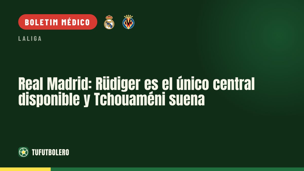 Real Madrid: Rüdiger é o único central disponível e Tchouaméni vira opção