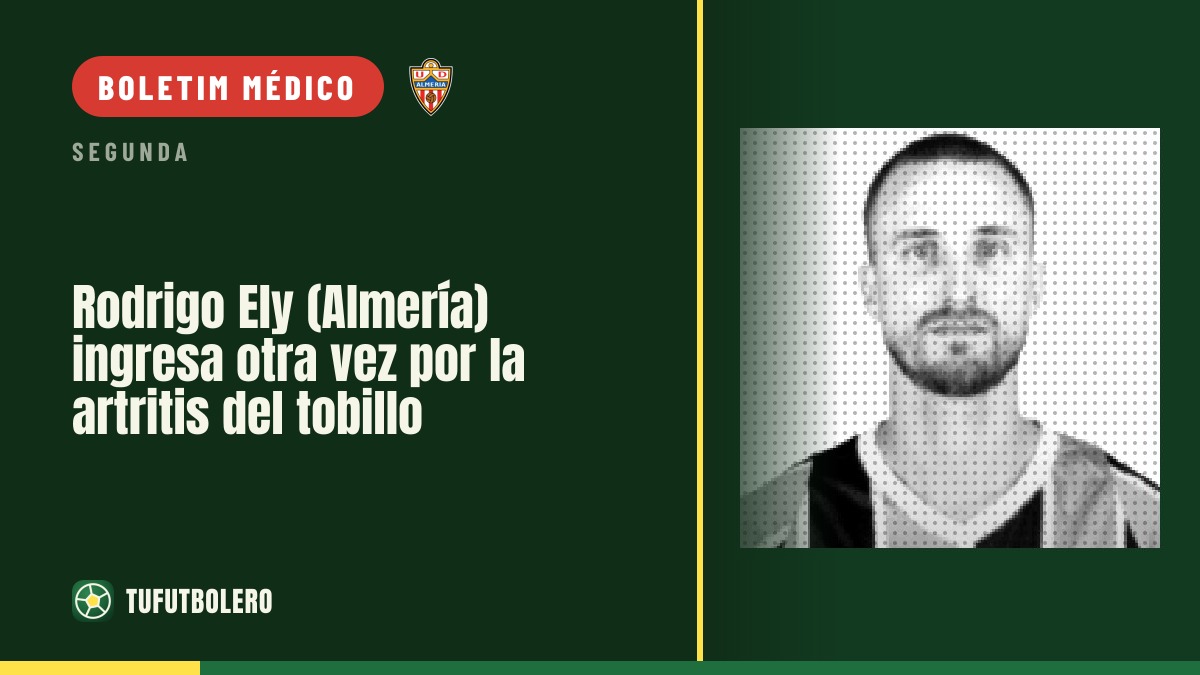 Rodrigo Ely (Almería) volta ao hospital por artrite no tornozelo