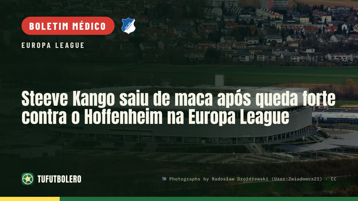 Steeve Kango saiu de maca após queda forte contra o Hoffenheim na Europa League